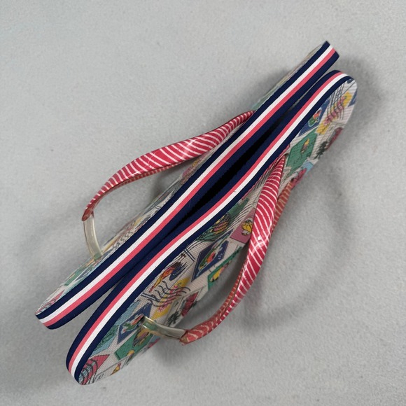 Vera Bradley Flip Flops Size 8/M Stamp Print‎ Red Stripe Straps Beach Sandals - Picture 13 of 17
